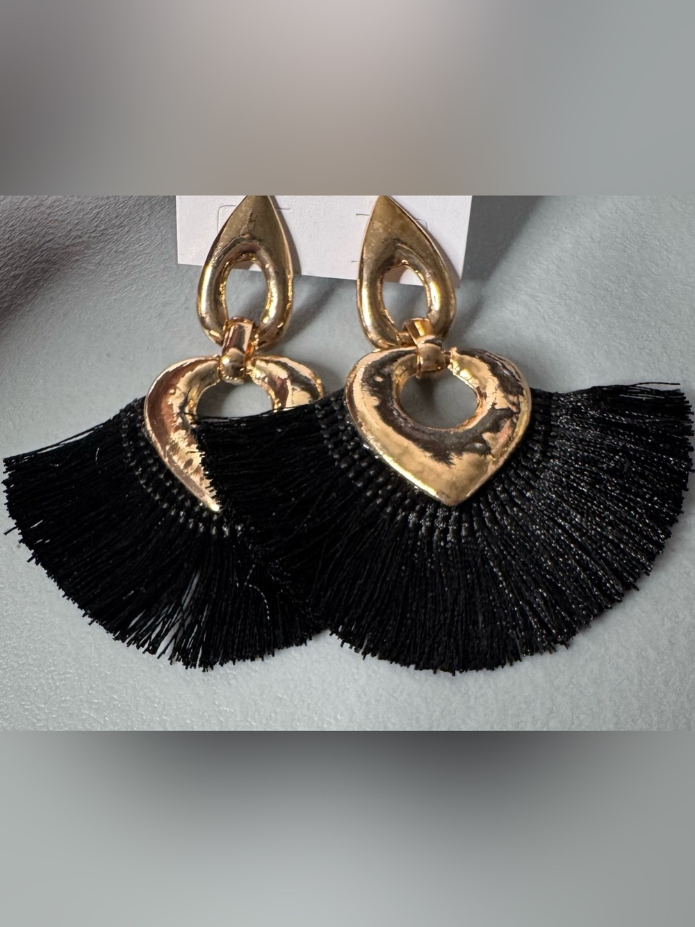 Gold-Tone Black Tassel Fan Drop Earrings - Women Jewelry statement earrings chic